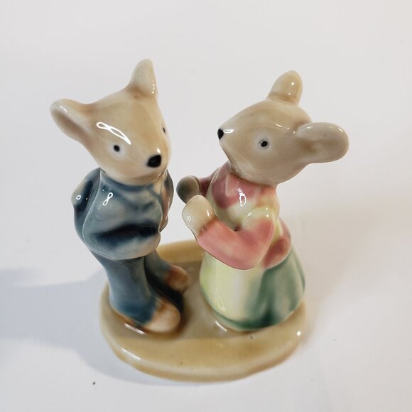 Adorable Vintage Albert Kessler Glazed Porcelain Mice Couple Mini Figurine - Picture 1 of 5